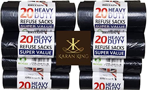 KING KARAN® 50L 400 Heavy Duty Black Bin Liners Refuse Sacks Bin Bag