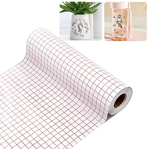 YumSur Transferfolie Plotter für Vinyl - 12 x 50 Ft Selbstklebende Folie mit rotem Ausrichtungsgitter-Übertragungsfolie Plotter Plotterfolie Textil für Abziehbilder, Schilder, Fenster und Aufkleber