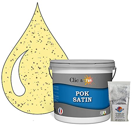 POK PAILLETTE : Peinture de Finition Acrylique Effet Pailleté Murs Intérieurs 5L - Jaune Pop-Corn