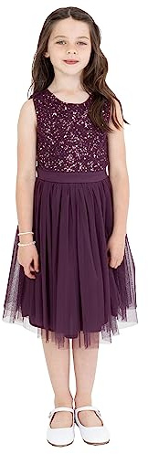 Maya Deluxe Midi-klänning för flickor, paljetter, utsmyckad, fest, tutu, brudtärnor, bröllop med bältesrosett, Bär, 5-6 År
