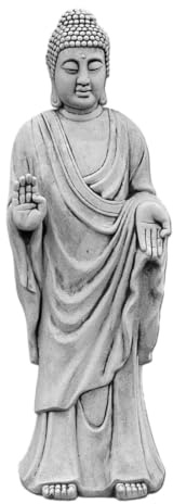 gartendekoparadies.de Buddha Mönch Statue, Steinfigur, H. 142 cm, 214 kg, Grau, frostsicher aus Steinguss für Außenbereich