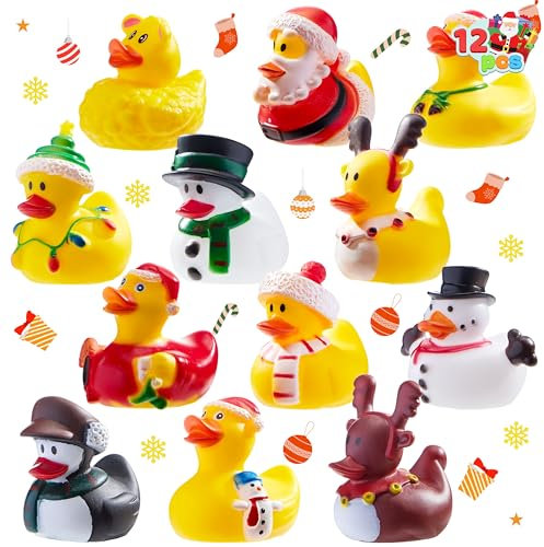 JOYIN 12 Pcs Christmas Rubber Duck Bath Toys for Christmas Goodie Bag Stuffers and Baby Showers, Girls and Toddlers Christmas Party Favor Xmas Gifts