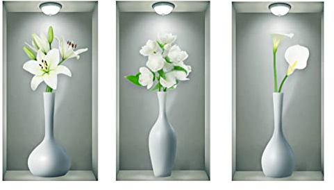 milaosk 3Pcs 3D Wall Sticker Vases, Living Room Wall Stickers 3D White Vase Plant Wall Stickers 3D Vinyl Removable Flowers Wall Sticker Decals DIY for Wall Decor