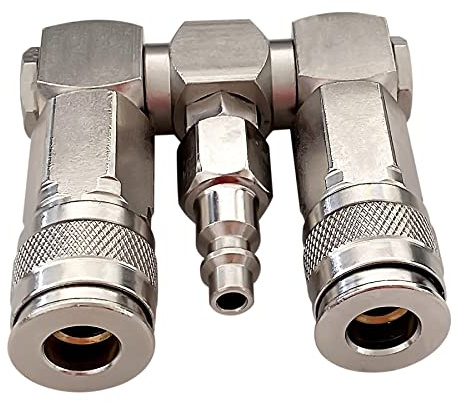 FUYEAR 2-Wege-Schnellverbindungskrümmer Schwenkbarer Luftkompressor Armaturen 360 Grad Drehgelenk Design Luftschlauch Splitter Armaturen