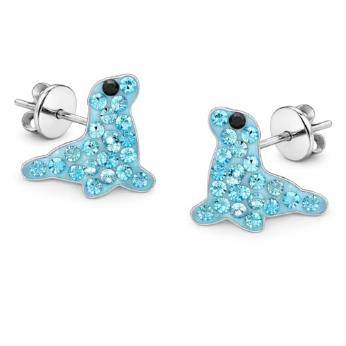 FIVE-D Kinder Ohrringe Delfin aus Kristall 925 Sterling Silber (Seehund)