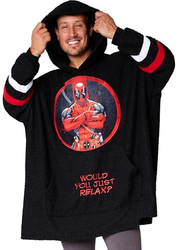 Marvel Fleece Hoodie Decke Männer Teenager, Deadpool Groot Oversized Hoodie Herren, Decke zum Anziehen Merch Geschenke (Schwarz Deadpool)