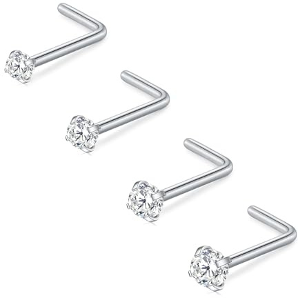 FECTAS Nasenpiercing L Form Nasenpiercing Stecker 18G 20G L Shaped Nasenstecker Nose Piercing Schmuck Edelstahl 1,5mm 2mm 2,5mm 3mm Diamant Silber Gold Schwarz