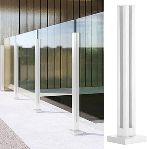 Poste Barandilla Vidrio Metal Balaustrada Postes de Barandilla de Cristal, Blanco Columnas de Abrazadera de Barandilla de Vidrio con Ranuras para Espiga y Base, Interior Exterior Pilares de Soporte de