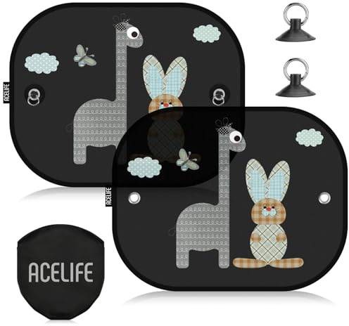 ACELIFE Auto Sonnenschutz Baby mit UV Schutz, 45x35,5cm - 2 Stück | Universal Sonnenschutz für Seitenfenster Autofenster Sonnenschutz Kinder mit 4 Saugnäpfen, Sonnenschutz Auto GSM110+Nylon