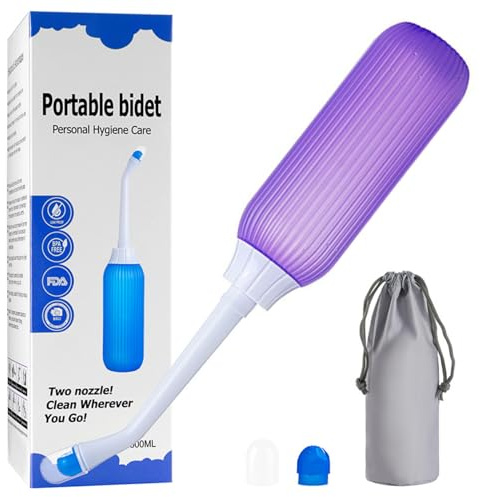 Brigtviee Bidet Portable 500 ML - Bidet à Main pour Voyage - Bidet de Voyage - Peri Bottle avec Deux Buses et Cathéter Rétractable - Bouteille Périnéale pour Douche Intime Périnée Post-Partum,Violet