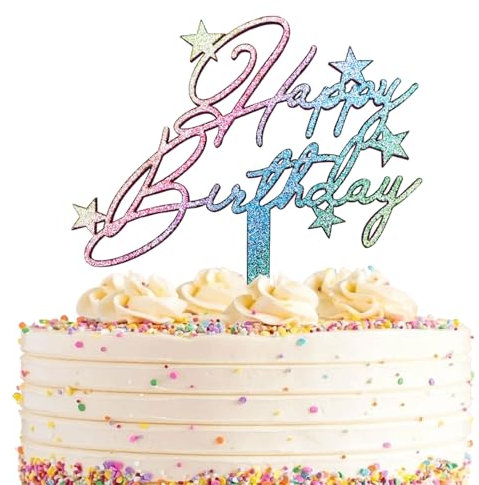 Iridescent Taylor Swift Cake Topper - Happy Birthday Decorations for Girls - Wooden, Shiny