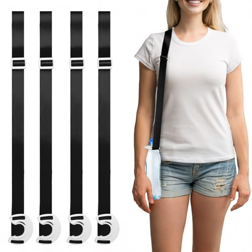 Generic 4 Pack Water Bottle Holder Lanyard, Adjustable Shoulder Strap for 16.9 fl oz Bottles, Black