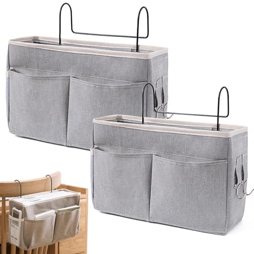 2 Stk Bett Organizer zum Einhängen, Multifunktionale Bett Tasche, Grau | Hängetasche Organizer, Organizer, Betttaschen, für Büro, Küche und Schlafzimmerbett Verwendet