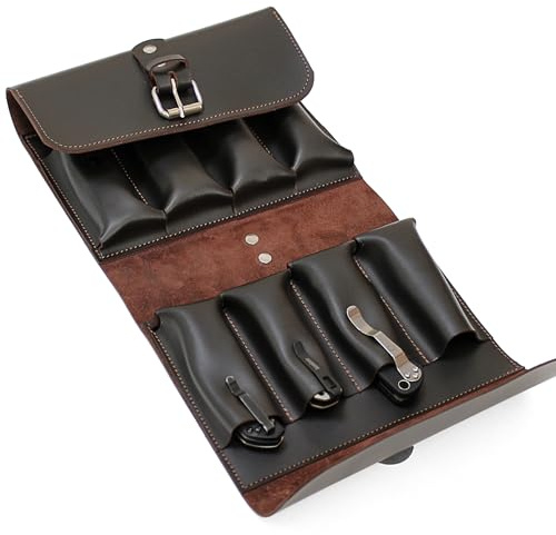 Leather Folding Knife Display Case Organizer – Holds 8 Pocket Knives, Premium Knife Storage Pouch for Collection Protection VB8BR