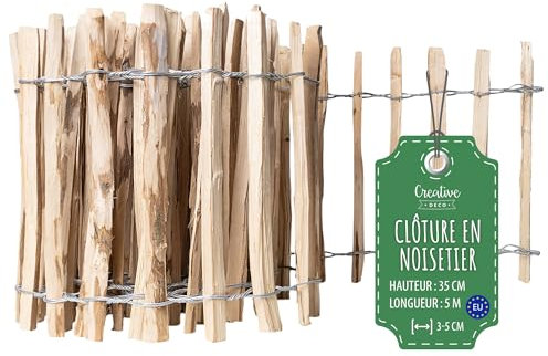 Creative Home Clôture en Bois de Noisetier de 35 cm de haut et 5 m de long | Cloture en Rouleau | Espacement des Lattes 3-5 cm | Clôture de Jardin | Bordure de Pelouse, Bordure de Parterre de Fleurs