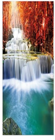 Adhesivo decorativo para puerta de cascada del bosque con papel pintado para puerta, adhesivo de Trompe Loeil, papel pintado en 3D Trompe L'Ompe L'Ox Póster de puerta, 83 x 204 cm