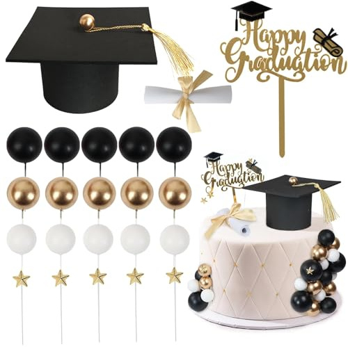 Graduation Cake Topper, 23 PCS Abschluss Tortenaufsatz, Prüfung Cupcake Deko, Abschluss Party Kuchen Dekoration, Bachelor Hut Deko für Bestandene Prüfungen, Graduation Deko (A)