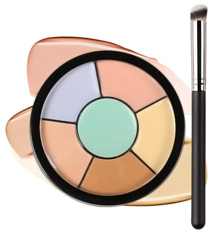 6-in-1 Concealer and Colour Corrector Palette with Precision Brush | Blendable cream, full coverage for dark circles and blemishes, waterproof finish, for contouring and everyday makeup