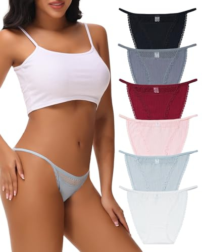 Levao 6er Pack Women's Knickers Cotton Bikini Ladies Underwear Brazilian Knickers High Leg Lace Trim Soft Hipster Briefs Multipack