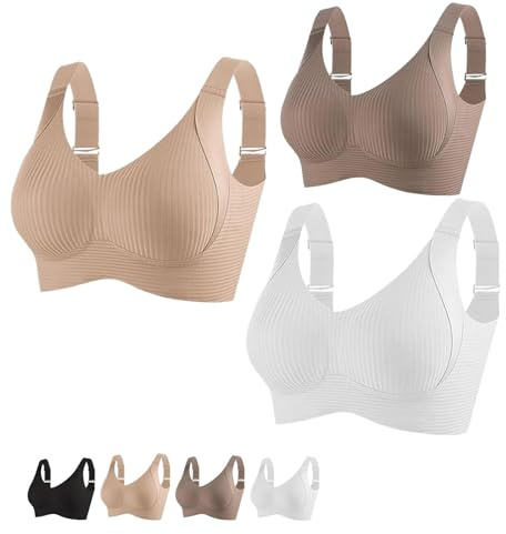 Recentof Super Firming Bra Wire-Free Push-Up Bra No More Sagging Breasts Seamless Ribbed Adjustable Wireless Bras (3Pcs-A,M)