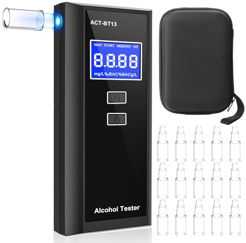 FitRepa Alkoholtester Professioneller Atemalkoholtester mit Digitaler LCD-Anzeige, Tragbarer Alkoholmessgerät mit 15 Mundstücke, Alkotester für Den Persönlichen und Professionellen Gebrauc