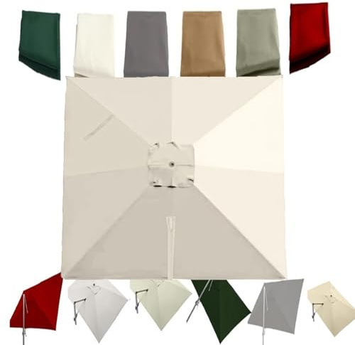 IMUNKT 3x3m Carré Toile De Rechange Pour Parasol Déporté, Auvent De Parapluie Jardin 8 Côtes, Couverture De Rechange Pour Parasol Terrasse Piscine(Beige)