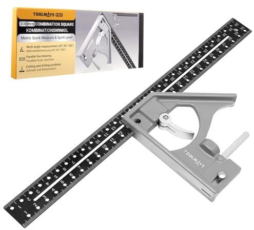 TOOLMAYS Combination Square, 300mm Set Square Carpentry, 45/90 Degree Ruler With Bubble Level, Adjustable Engineers Speed Squares For Woodworking