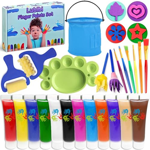 Lubibi Pittura per Le Dita Bambini,12 Colori, Lavabile con Acqua,Atossici e Sicuri, Educazione Precoce Regalo,Artigianato Familiare,Bambini Colori Per Mani Kit di Pittura D'arte Regali per Artisti