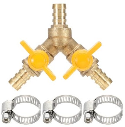 sourcing map 1 Set Brass 3 Way Shut Off Valve Splitter, 3/8(11.5mm) Hose Barb Fitting 2 Switch Y-Shaped Ball Valve for Air Gas Fuel