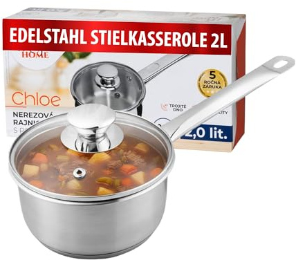 MAGIC HOME Stielkasserolle 18 cm INDUKTION | Kleiner Topf aus Edelstahl 2L | Mini | Satin-Finish Kasserolle mit Deckel | Saucepan für Alle Herdarten, Induktionsherd | Kochtopf 18cm | Small pot | Chloe