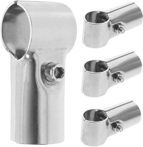Kisangel 4pcs Stainless Steel Pipe Connector Clamp Shaped Design Rust-Resistant Tube Fixing Clamps for Shed Shelves and Chain Link Fence Repair Easy Installation End Rail Brackets