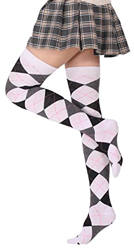 Calze Sopra il Ginocchio Donna con Design Scozzese Alta Elasticità e Stile Sensuale (G, One Size)
