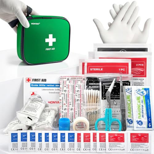 HONYAO 125 Pcs First Aid Kit Waterproof, Portable Survival Kits, Emergency Compact First Aid Bag - Safety Essentials for Travel Camping Car Home Outdoor Workplace Kids Hiking Motorbike Cycling