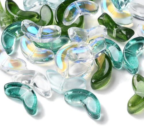 Ornazy 100Pcs Mixed Color Crystal Tulip Leaf Beads Transparent Glass Leaf Spacers Beads for Jewelry Making Flower Crafting