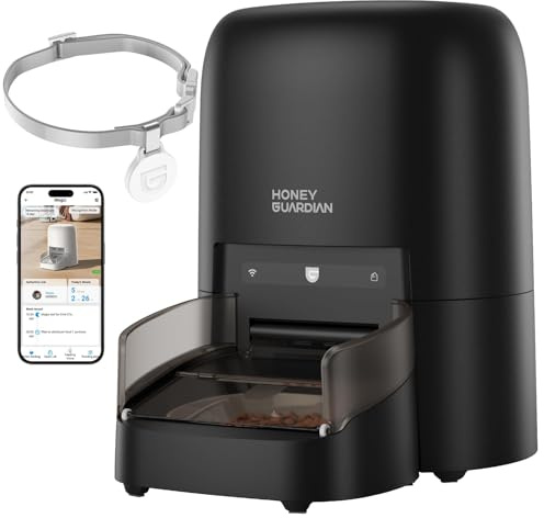 HoneyGuaridan RFID 5G WiFi Distributore Automatico Cibo Gatti, 4.6L Dispenser Crocchette Gatto con Pasti Personalizzati Attivati dal Collare, Monitoraggio Dietetico e Antifurto, Ciotola in Ceramica