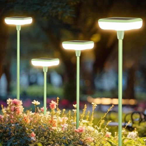 Solar lights for outdoor garden, green, 4 pieces, 3000K warm white, solar lights IP65 waterproof, outdoor lighting, 34 lumens, garden decoration for balcony, flowerbeds, beds, flowers, garden pathways