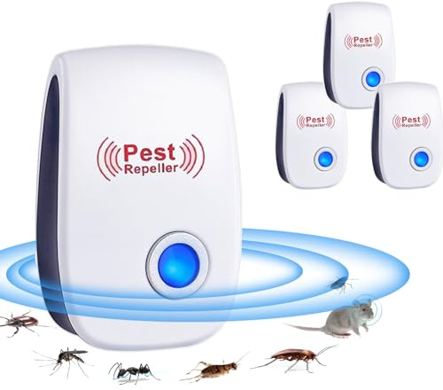 RUTIDA Repelente Ultrasónico de Plagas, 4 Pack Electrónico Repelente Mosquitos Control de Plagas, Repelente Ultrasónico Mosquitos para Moscas, Mosquitos, Ratones, Arañas, Hormigas,Insectos