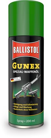 BALLISTOL 22200 GUNEX Waffenöl 200ml Spray – Temperaturbeständiges Waffen-Pflege-Öl – Reinigung, Wartung, Rostschutz, keine farbe | Flüssiges Waffen-Sprühöl, Temperaturbeständiges Waffen-Pflege-Öl, für Werkzeuge, Messgeräte, Angelruten, Rostschutz