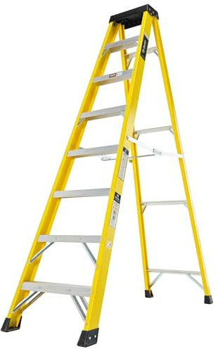 TB Davies 1235-008 Trade Electrician Swingback Step Ladders, 8 Tread, GRP Fibreglass, Built-in Tool Tray, 150kg Work Load, EN131