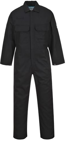 Portwest BIZ1 Mens Heat Flame Resistant Welding Overalls Bizweld FR Protective Boiler Suit Work Coveralls Durable Workwear Mechanics Warehouse Garages Tall Black, X-Large
