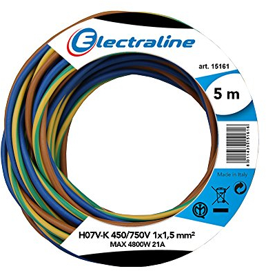 Electraline 25138 Cavo Unipolare N07V-K, Sezione 1x1.5 mm, 5 mt, Marrone/Blu/Verde/Giallo
