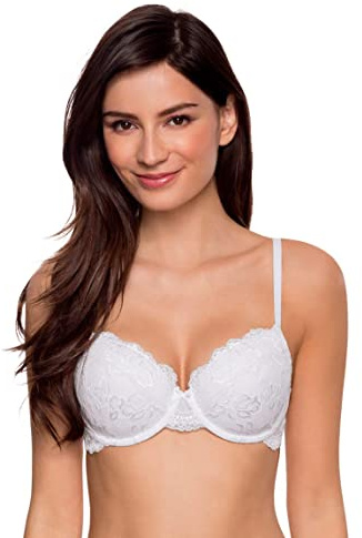 Dorina Damen Lianne Leicht Gepolsterter Demi-BH – Bügel-BH mit Geformten Cups, Spitzen-Wellensaum und Verstellbaren Trägern, Weiß