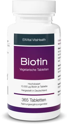 Biotin, EXVital für Haare, Haut und Fingernägel, hochdosiert, 10.000 µg, 365 Tabletten in deutscher Premiumqualität