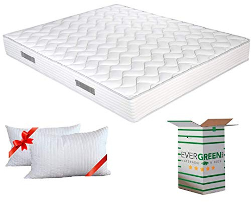 EVERGREENWEB Orthopädische Waterfoam-Matratze, 160 x 200 cm, Höhe 20 cm + 2 Schaumstoffkissen mit Formspeicher (Memory Foam), atmungsaktiv, hypoallergen, ergonomisch, 100% Made in Italy | Fashion