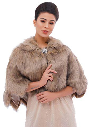 Ushiny Schal und Stola aus Kunstfell, für Hochzeiten und als Winterschal für Damen und Mädchen, weiß/schwarz, One size