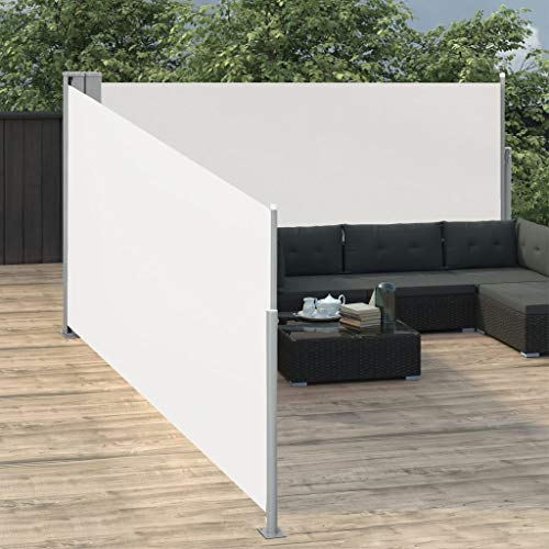 Tidyard Ausziehbare Seitenmarkise Creme 140 x 1000 cm Sichtschutz Sonnenschutz Windschutz Seitenrollo Markise Seitenwandmarkise Balkon Garten Terrasse Seitenmarkise Zertifiziert Sonnenschutz