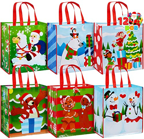 JOYIN Weihnachten Tote Bags 34.29cm x 20.32cm x 10.16cm Extragroß Wiederverwendbare Taschen Nicht gewebt Weihnachtsgeschenkverpackungstaschen mit Griffen für Weihnachtstüten