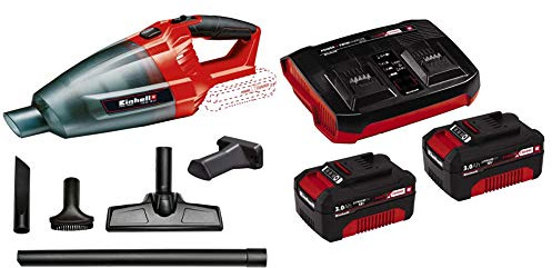 Einhell 2347120 Aspiratore a Batteria Portatile Te-VC, 18 Li-Solo, Rosso, Nero + 2X 3,0Ah & Twincharger PXC Starter Kit