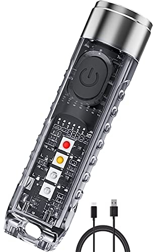 Jeebel Mini Linterna LED, Linterna de Bolsillo Recargable USB 400 Lúmenes Pequeño Antorcha con Luz Lateral UV/Blanco/Rojo Azul, EDC Magnético Multifuncional IP65, Emergencia Acampada Regalo Creativo