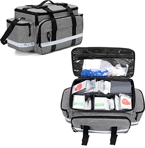 Damero Tasche für medizinisches Zubehör Leer, Erste-Responder-Hilfe-Tasche mit abnehmbaren Trennwänden und oberen Schnallen für Trauma, Home Health, Krankenschwester,Grau